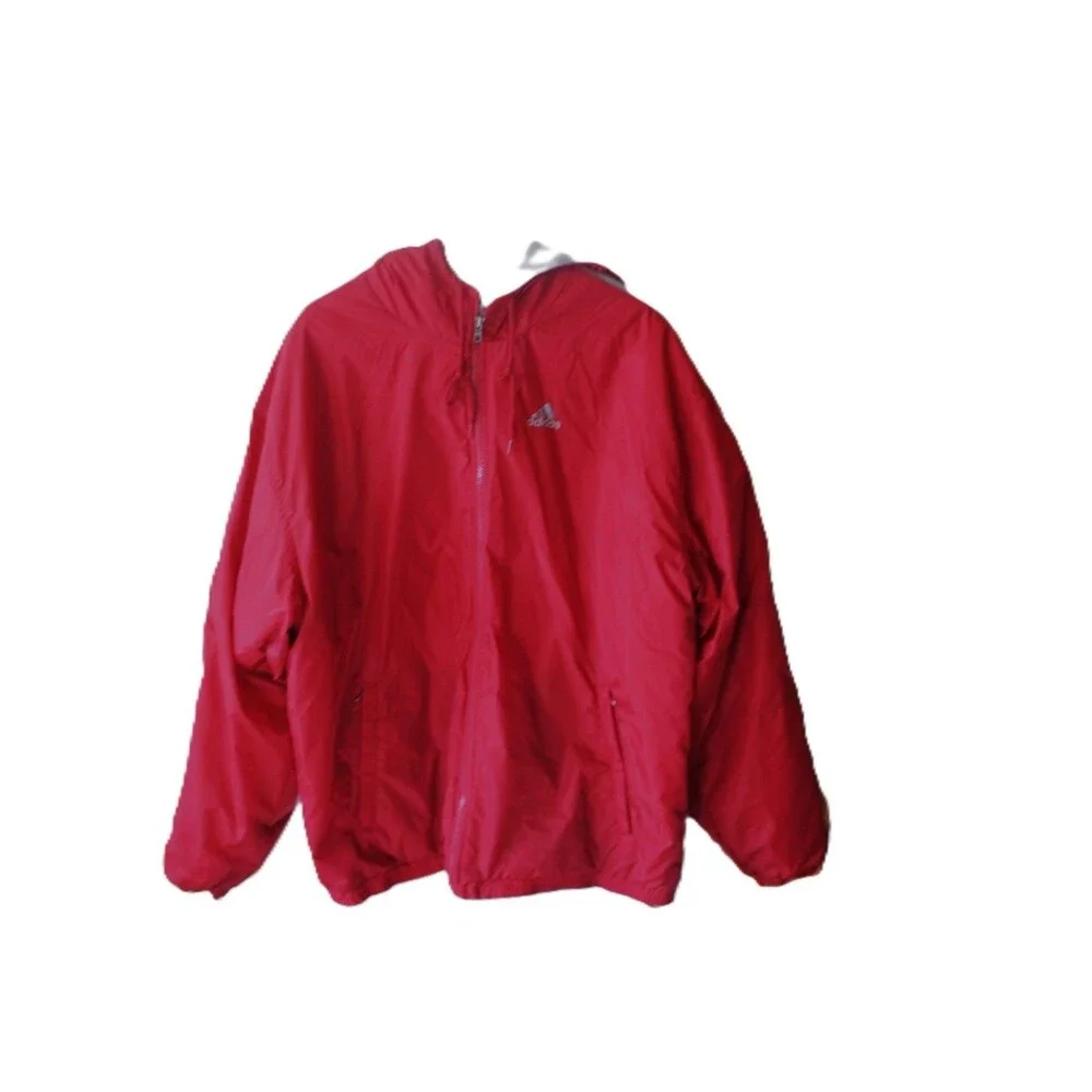 VTG Y2K Adidas Puffer Jacket Red Fleece Lined Hooded Men's Extra Large XL